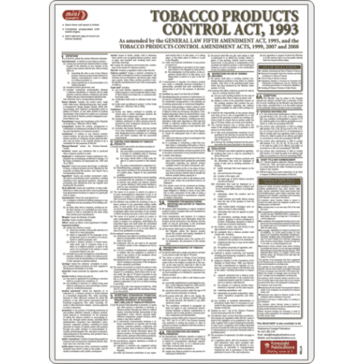 Tobacco Products Control Act Poster Safety Signs & Equipment